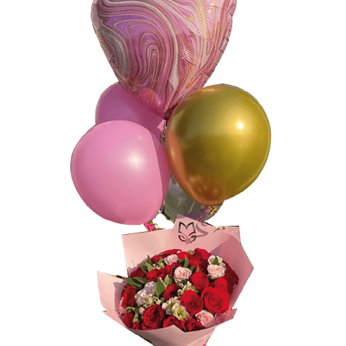 Combo Valentín (24 Rosas y 4 Globos)